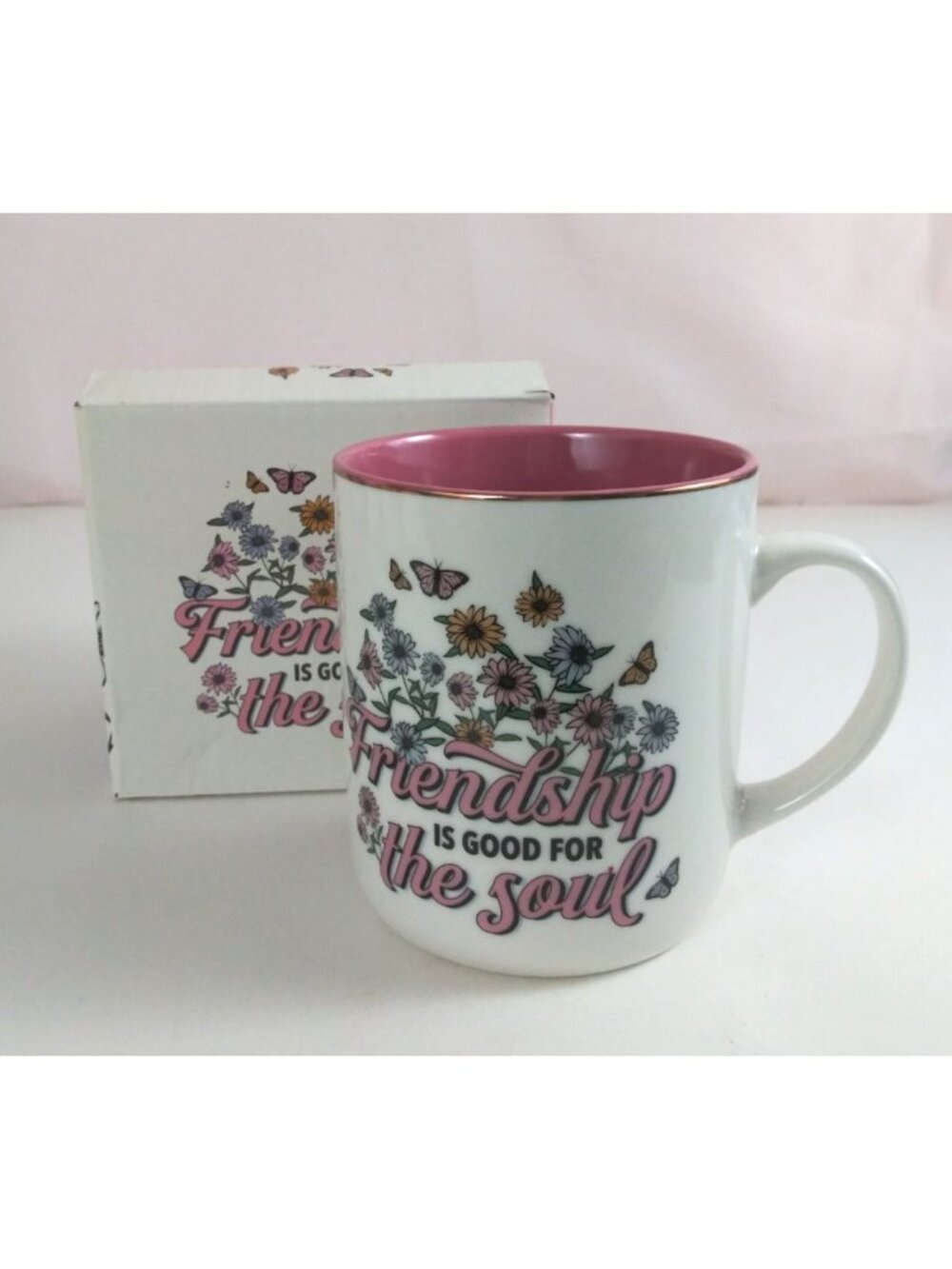 Friendship Is Good For The Soul Floral Butterfly Design Coffee Cup With Box